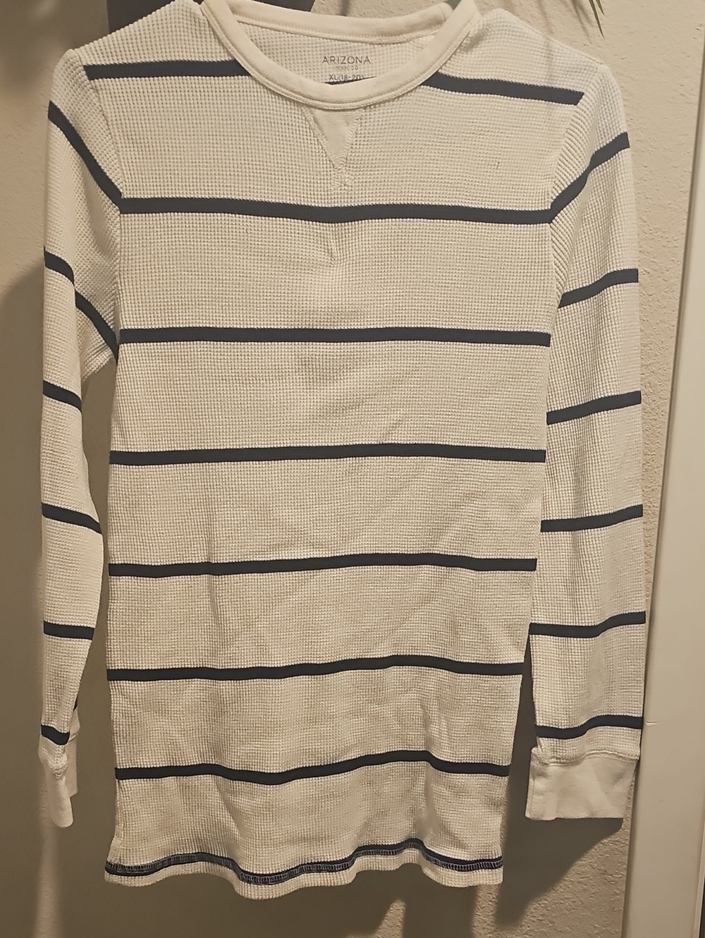 Arizona Jean Company White Crewneck Sweater with Navy Stripes
